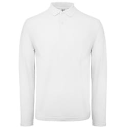 B&C Collection Mens Long Sleeve Polo Shirt - XS, White