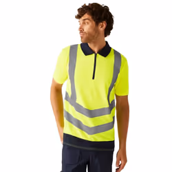 Regatta Mens Hi Vis Pro Reflective Work Polo Shirt - XL, Yellow/Navy