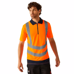 Regatta Mens Hi Vis Pro Reflective Work Polo Shirt - M, Orange/Navy