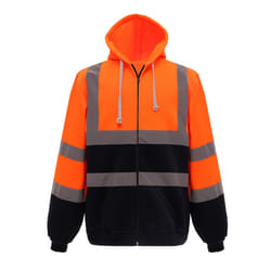 Yoko Mens Hi Visibility Full Zip Reflective Work Hoodie - M, Orange/ Navy