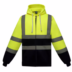 Yoko Mens Hi Visibility Full Zip Reflective Work Hoodie - L, Yellow/ Navy
