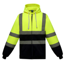 Yoko Mens Hi Visibility Full Zip Reflective Work Hoodie - L, Yellow/ Navy