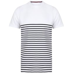 Front Row Adults Unisex Breton Striped T-Shirt - L, White/Navy