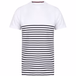 Front Row Adults Unisex Breton Striped T-Shirt - XL, White/Navy