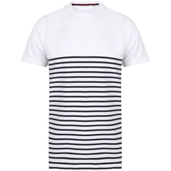 Front Row Adults Unisex Breton Striped T-Shirt - XL, White/Navy