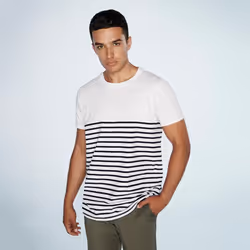 Front Row Adults Unisex Breton Striped T-Shirt - XL, White/Navy