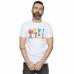 Disney Mens Mickey Mouse Friends Hey T-Shirt - XXL, White