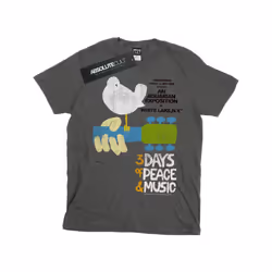 Woodstock Mens Festival Poster T-Shirt - L, Charcoal