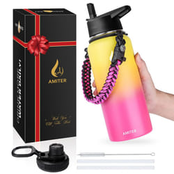 AMITER Insulated Bottle with Straw & Spout Lid  Wide Mouth Stainless Steel Water Bottles with Paracord Handle - 22oz  32oz  40oz  64oz