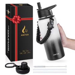 AMITER Insulated Bottle with Straw & Spout Lid  Wide Mouth Stainless Steel Water Bottles with Paracord Handle - 22oz  32oz  40oz  64oz