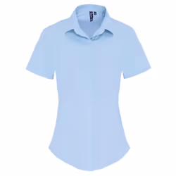 Premier Womens/Ladies Stretch Fit Poplin Short Sleeve Blouse - L, Pale Blue