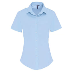 Premier Womens/Ladies Stretch Fit Poplin Short Sleeve Blouse - XS, Pale Blue