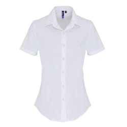 Premier Womens/Ladies Stretch Fit Poplin Short Sleeve Blouse - XL, White
