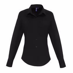 Premier Womens/Ladies Stretch Fit Poplin Long Sleeve Blouse - XS, Black