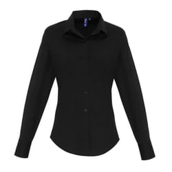 Premier Womens/Ladies Stretch Fit Poplin Long Sleeve Blouse - XS, Black