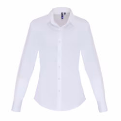 Premier Womens/Ladies Stretch Fit Poplin Long Sleeve Blouse - XL, White