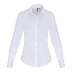 Premier Womens/Ladies Stretch Fit Poplin Long Sleeve Blouse - XL, White