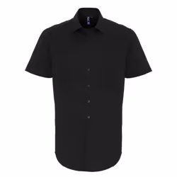 Premier Mens Stretch Fit Poplin Short Sleeve Shirt - XS, Black
