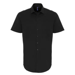 Premier Mens Stretch Fit Poplin Short Sleeve Shirt - XS, Black