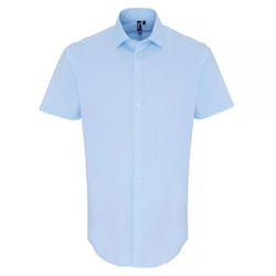 Premier Mens Stretch Fit Poplin Short Sleeve Shirt - 3XL, Pale Blue