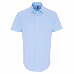 Premier Mens Stretch Fit Poplin Short Sleeve Shirt - XL, Pale Blue