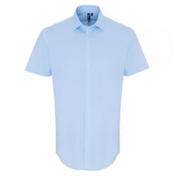 Premier Mens Stretch Fit Poplin Short Sleeve Shirt - XL, Pale Blue