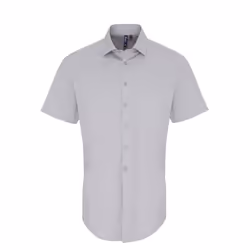 Premier Mens Stretch Fit Poplin Short Sleeve Shirt - S, Silver