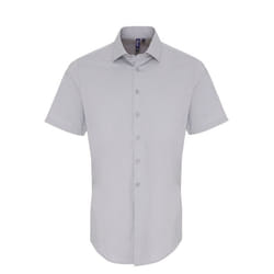 Premier Mens Stretch Fit Poplin Short Sleeve Shirt - S, Silver
