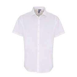 Premier Mens Stretch Fit Poplin Short Sleeve Shirt - M, White