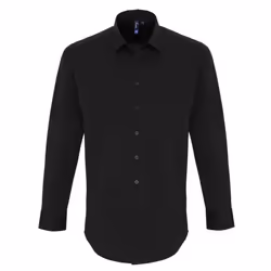 Premier Mens Stretch Fit Poplin Long Sleeve Shirt - L, Black