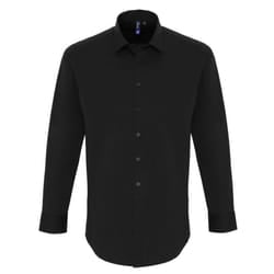 Premier Mens Stretch Fit Poplin Long Sleeve Shirt - L, Black