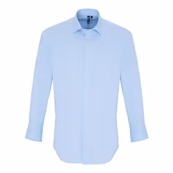Premier Mens Stretch Fit Poplin Long Sleeve Shirt - XS, Pale Blue