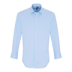 Premier Mens Stretch Fit Poplin Long Sleeve Shirt - XS, Pale Blue