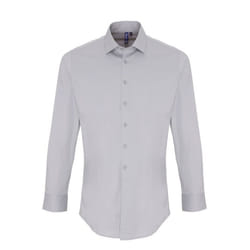 Premier Mens Stretch Fit Poplin Long Sleeve Shirt - 3XL, Silver