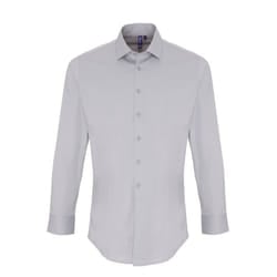 Premier Mens Stretch Fit Poplin Long Sleeve Shirt - M, Silver