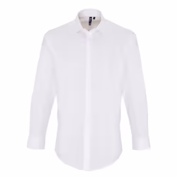 Premier Mens Stretch Fit Poplin Long Sleeve Shirt - XS, White