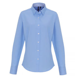 Premier Womens/Ladies Cotton Rich Oxford Stripe Blouse - L, Light Blue