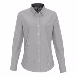 Premier Womens/Ladies Cotton Rich Oxford Stripe Blouse - M, White/Grey