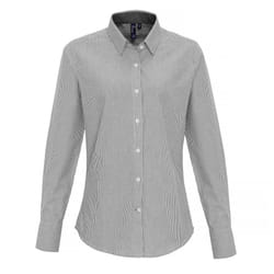 Premier Womens/Ladies Cotton Rich Oxford Stripe Blouse - M, White/Grey