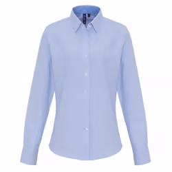 Premier Womens/Ladies Cotton Rich Oxford Stripe Blouse - M, White/Light Blue