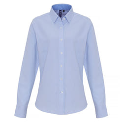 Premier Womens/Ladies Cotton Rich Oxford Stripe Blouse - XS, White/Light Blue