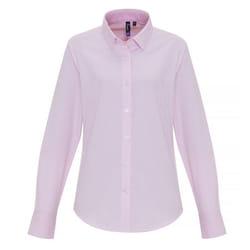 Premier Womens/Ladies Cotton Rich Oxford Stripe Blouse - XL, White/Pink