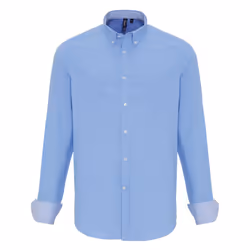 Premier Mens Cotton Rich Oxford Stripe Shirt - S, Light Blue