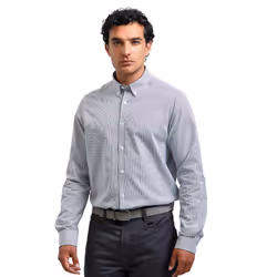 Premier Mens Cotton Rich Oxford Stripe Shirt - S, White/Grey