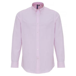 Premier Mens Cotton Rich Oxford Stripe Shirt - S, White/Pink