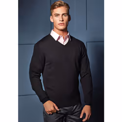 Premier Mens Essential Acrylic V-Neck Sweater - XS, Black