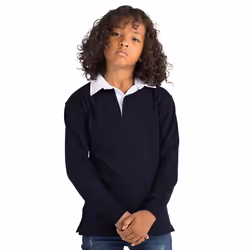 Front Row Kids Unisex Long Sleeve Plain Rugby Sports Polo Shirt (Pack of 2) - L, Navy