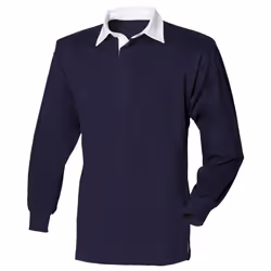 Front Row Kids Unisex Long Sleeve Plain Rugby Sports Polo Shirt (Pack of 2) - S, Navy