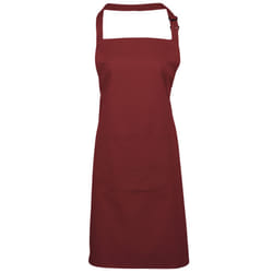 Premier Ladies/Womens Colours Bip Apron With Pocket / Workwear (Pack of 2) - One Size, Burgundy