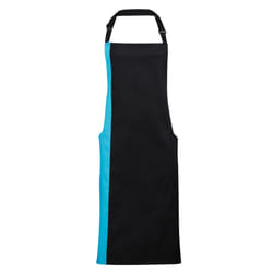 Premier Unisex Contrast Workwear Bib Apron (Pack of 2) - One Size, Black/ Turquoise